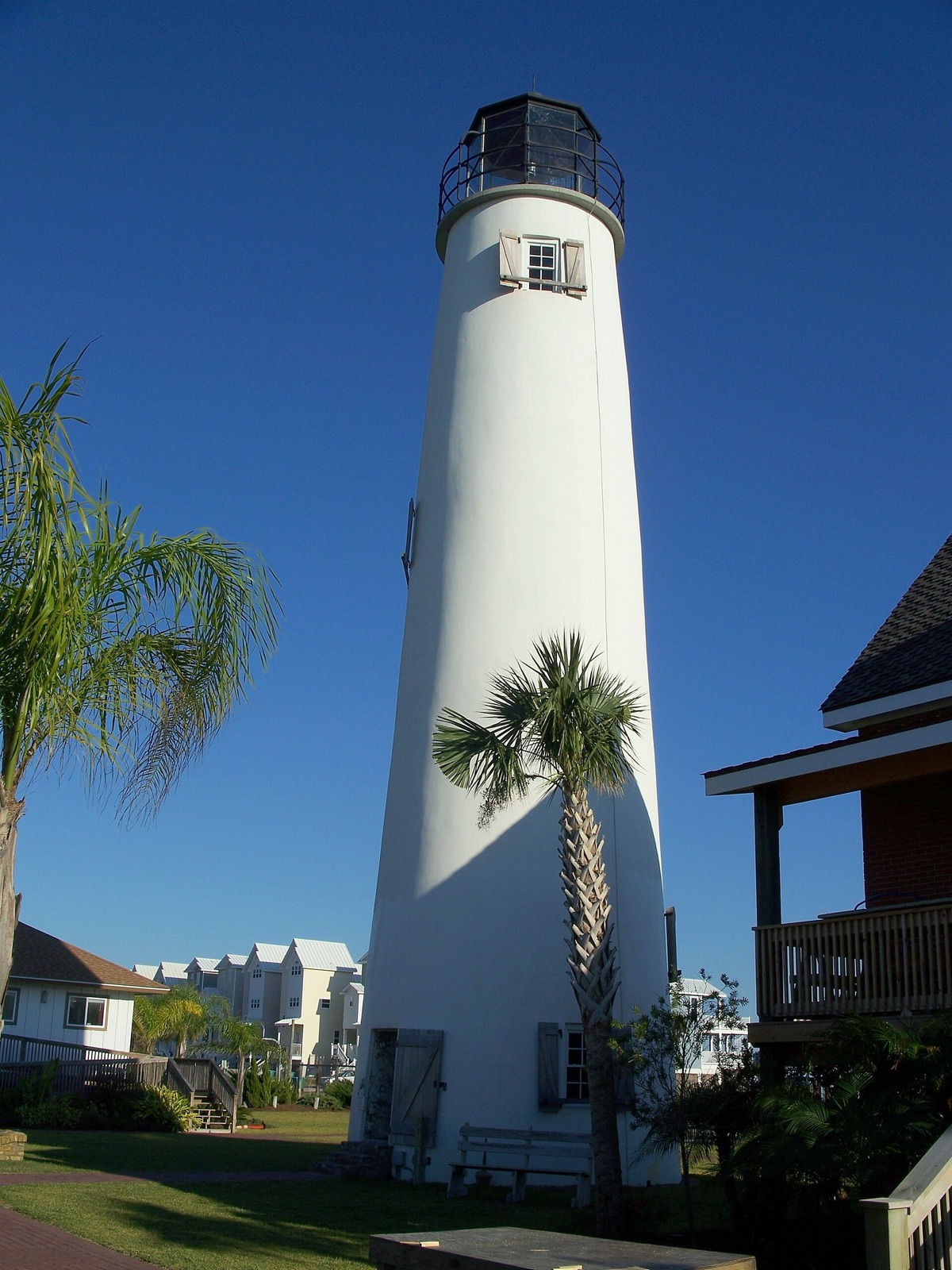 The white Cape St. George Lighthouse reconstructed on St. George Island, Florida.